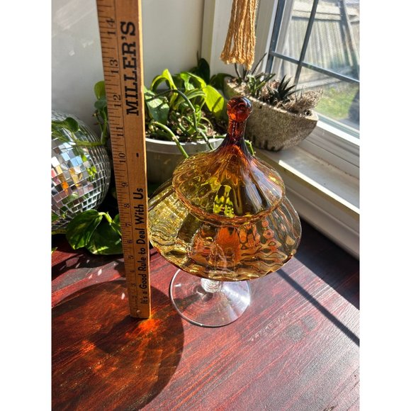 Empoli Large Vintage Amber Apothecary Jar Italian  MCM Lidded Cookie Candy Jar - Picture 6 of 6